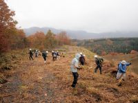 時おり小雨が降るあいにくの天候でしたが、30名ほどの参加者があり、無事に来年春の山焼きの準備ができました